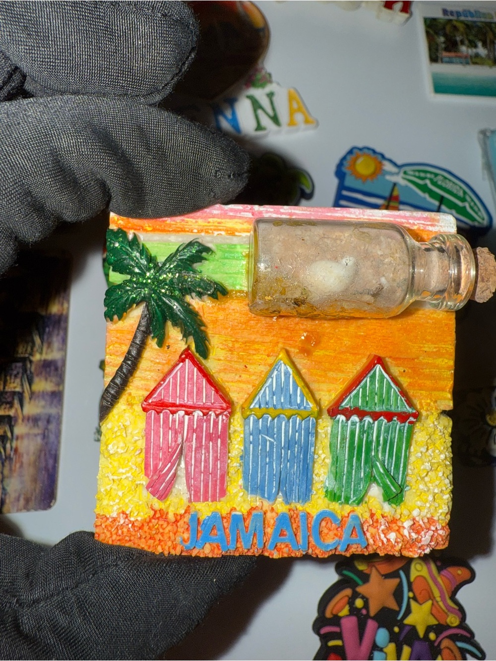 Tourism Souvenir Ceramic Fridge Magnet Jamaica with a sand from Jamaica Like New